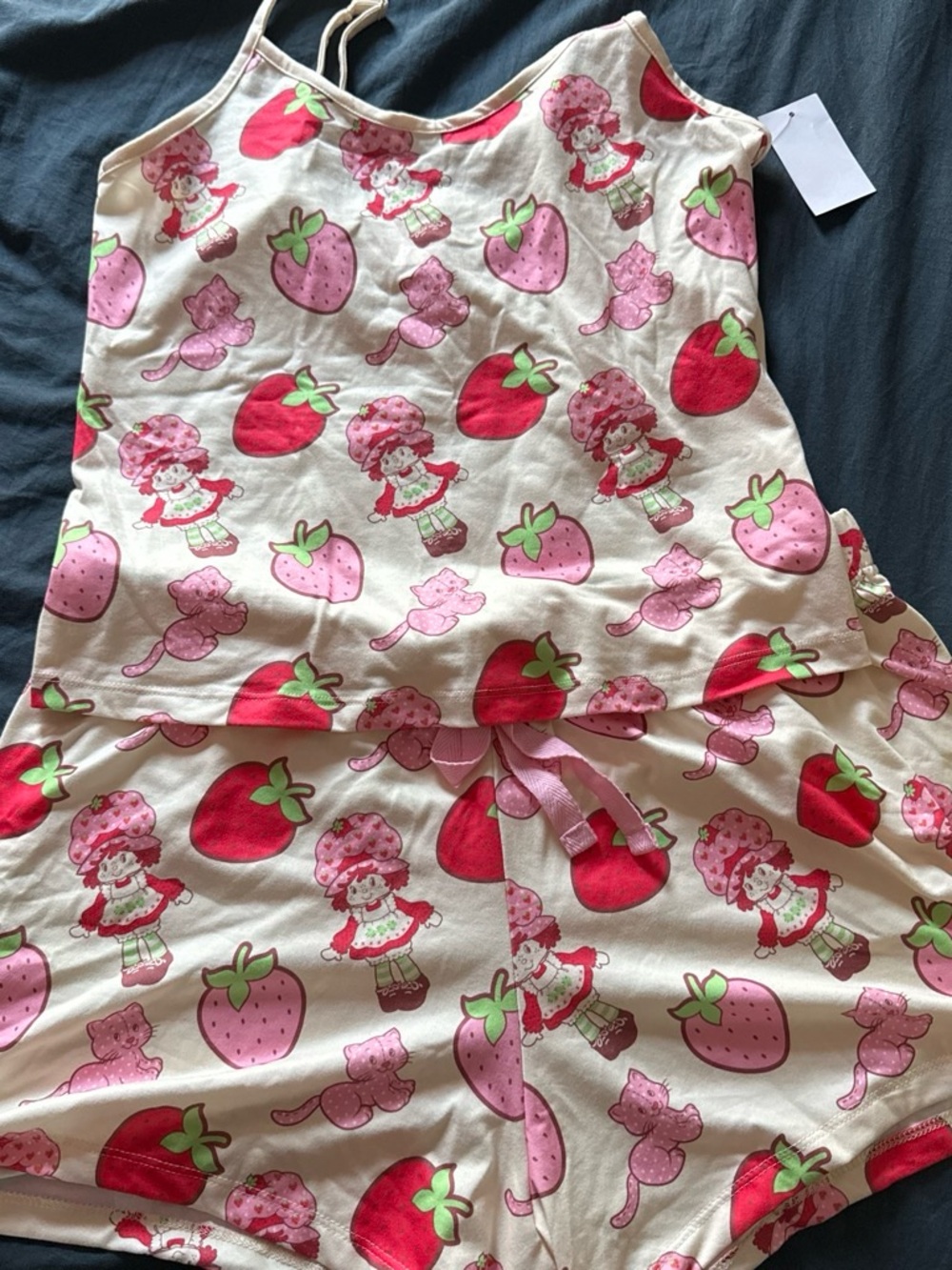 Woman Strawberry Print Pajama Set - Pink & Red